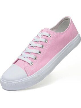 Women's Lt Pink Rubber Sole Low Top Lace Up Canvas Shoes Fashion Sneakers